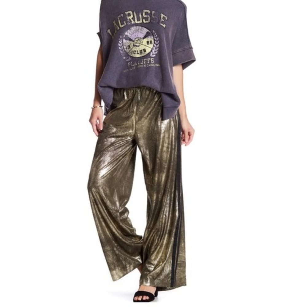 Free People Vegan Leather Metallic Track Pants